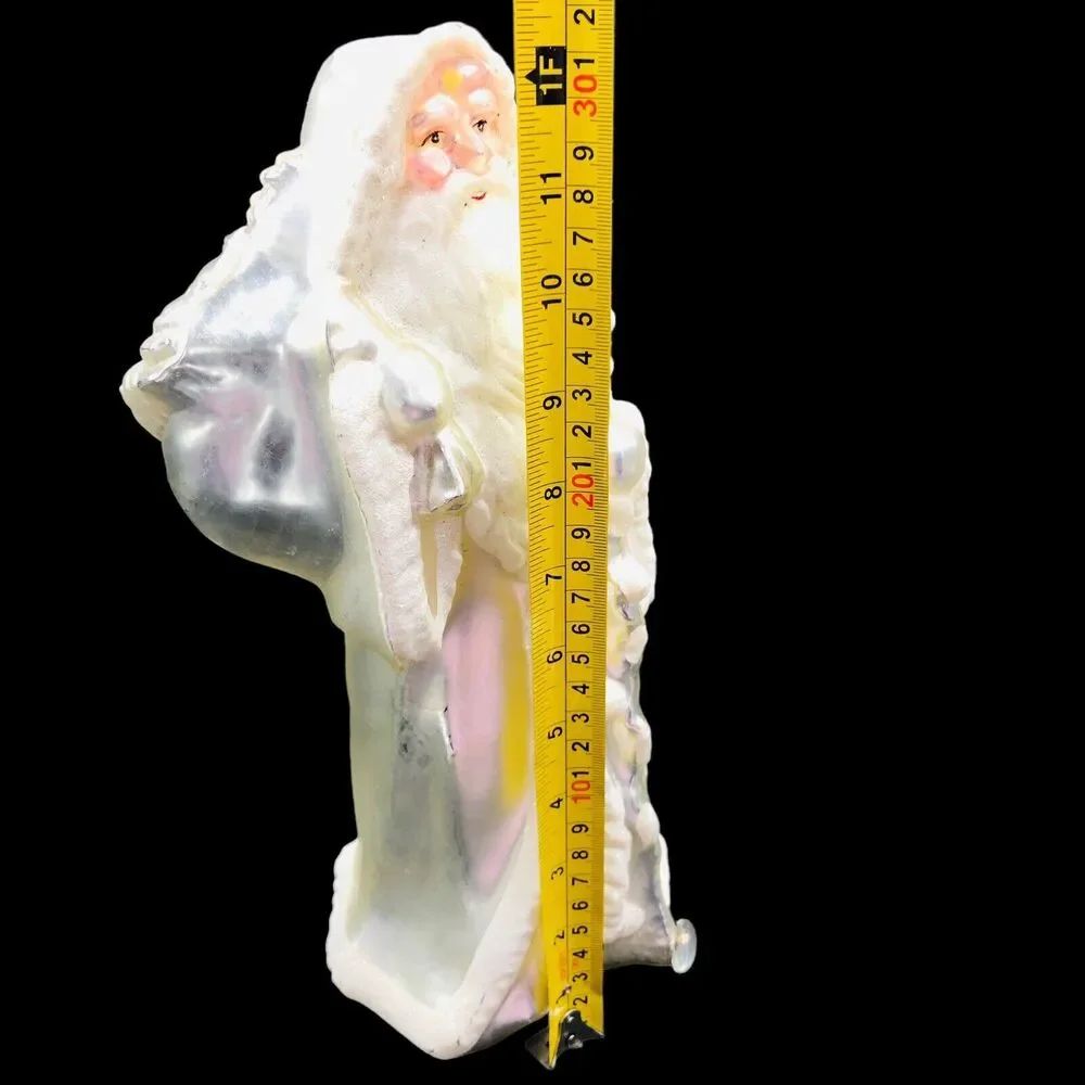 Mercury Glass Santa Christmas Statue Figure Snow Glitter‎ Old World 12” READ
